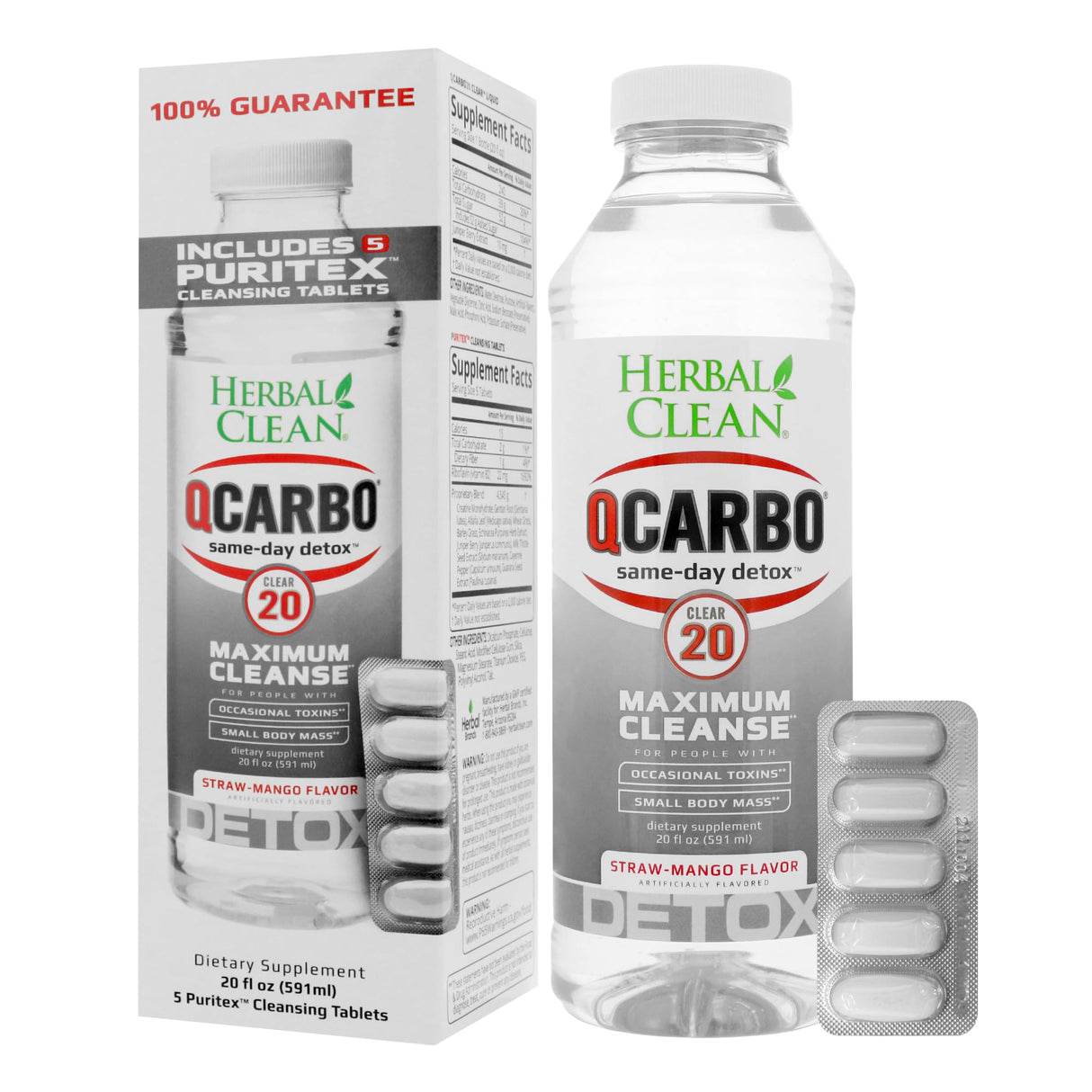 Qcarbo herbal clean detox 20oz Straw-mango