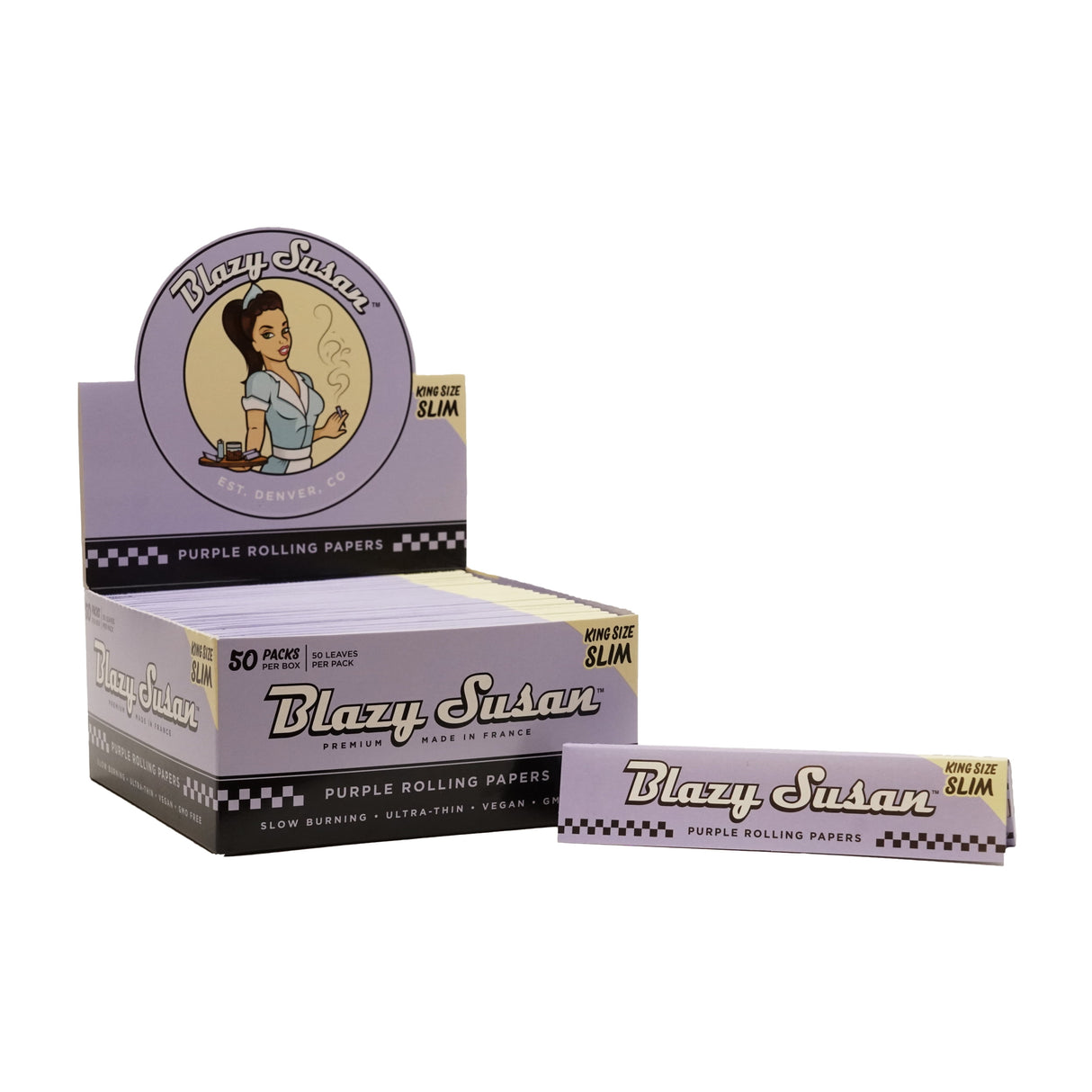 BLAZY SUSAN PURPLE  KING SIZE SLIM 50 PACKS PER BOX