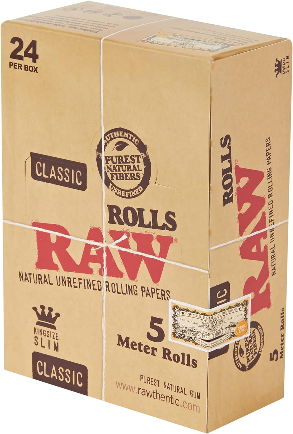 Raw classic rolls king size slim 5 meter rolls 24ct